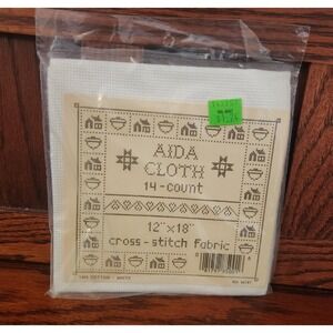 Vintage Aida Cloth 14 Count Cross Stitch Fabric White‎ 12X 18" Cotton New